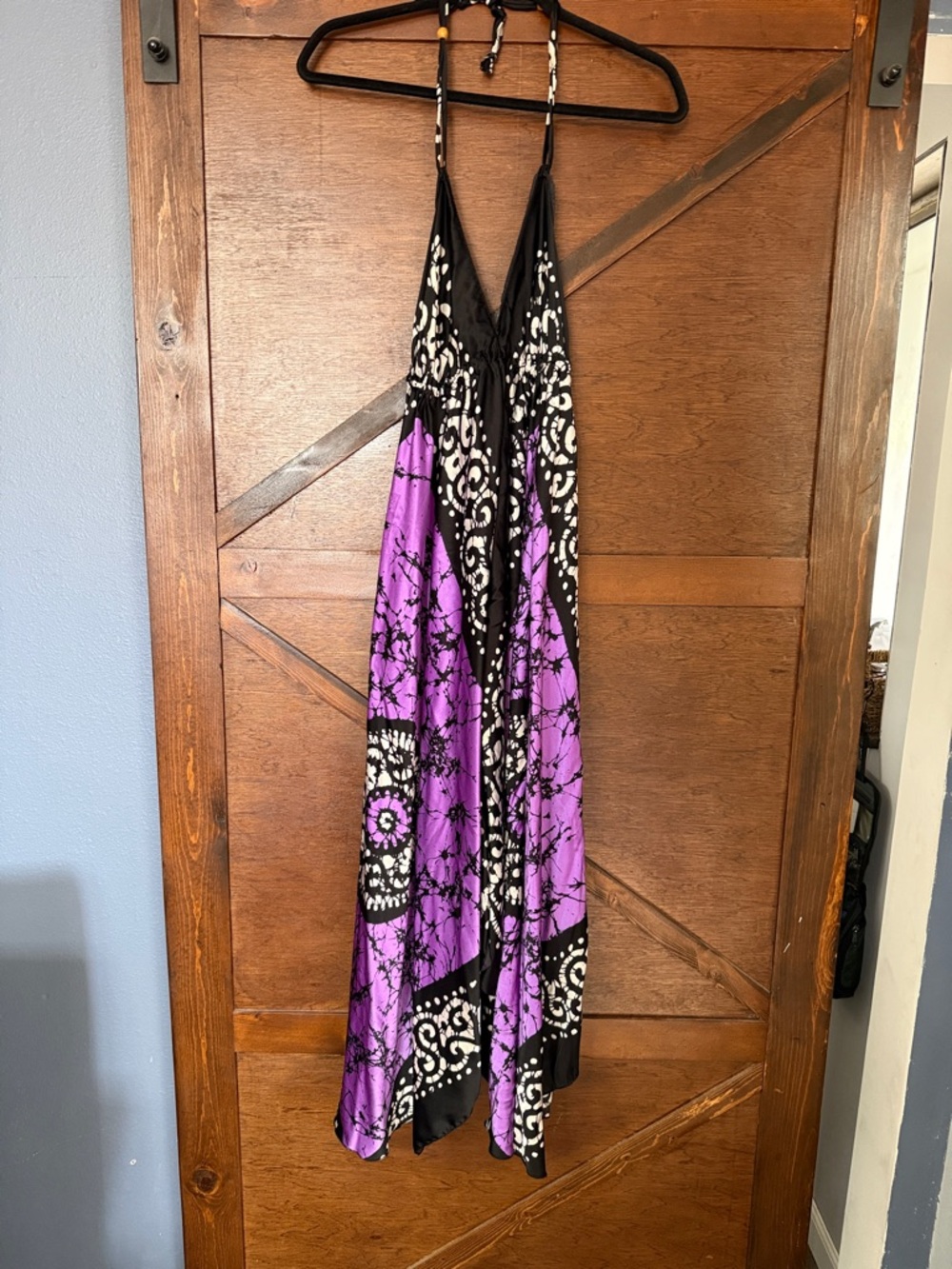 Sakkas Black, Purple & White Printed Silk Halter Dress